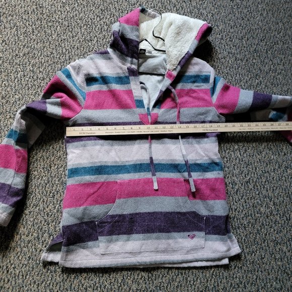 ROXY Pink Purple Striped Fleece Hoodie Size Medium - Picture 4 of 16
